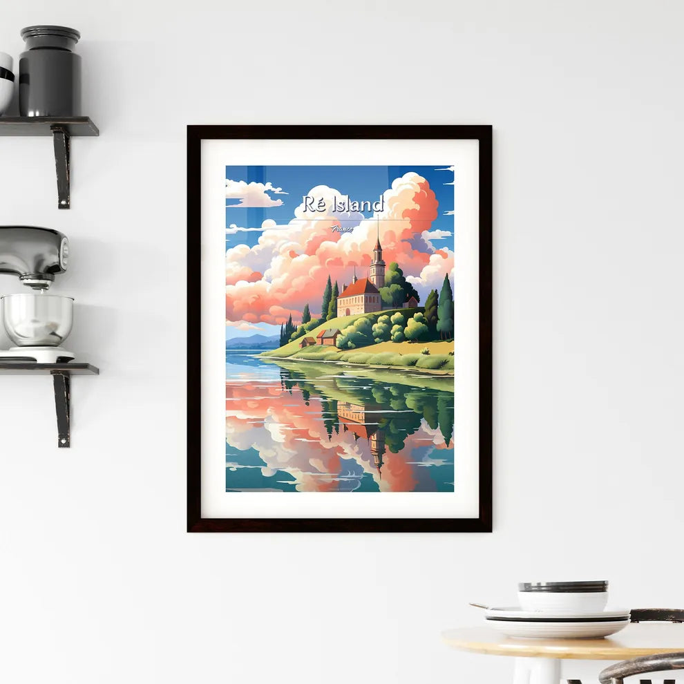 Ré Island, France - Art print of a river with a bridge and buildings and a bridge Custom Print