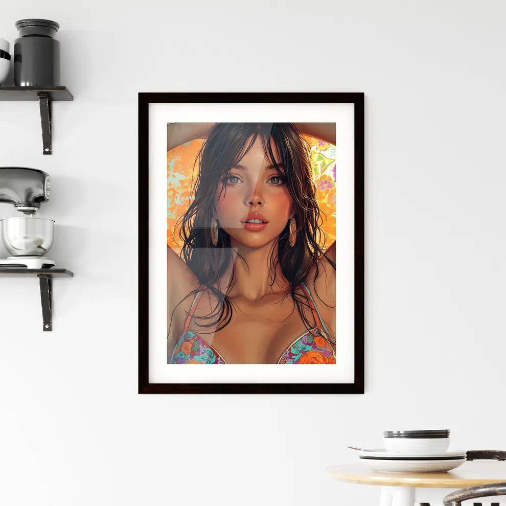Desgin pin up girl portrait illustration - A Framed Print