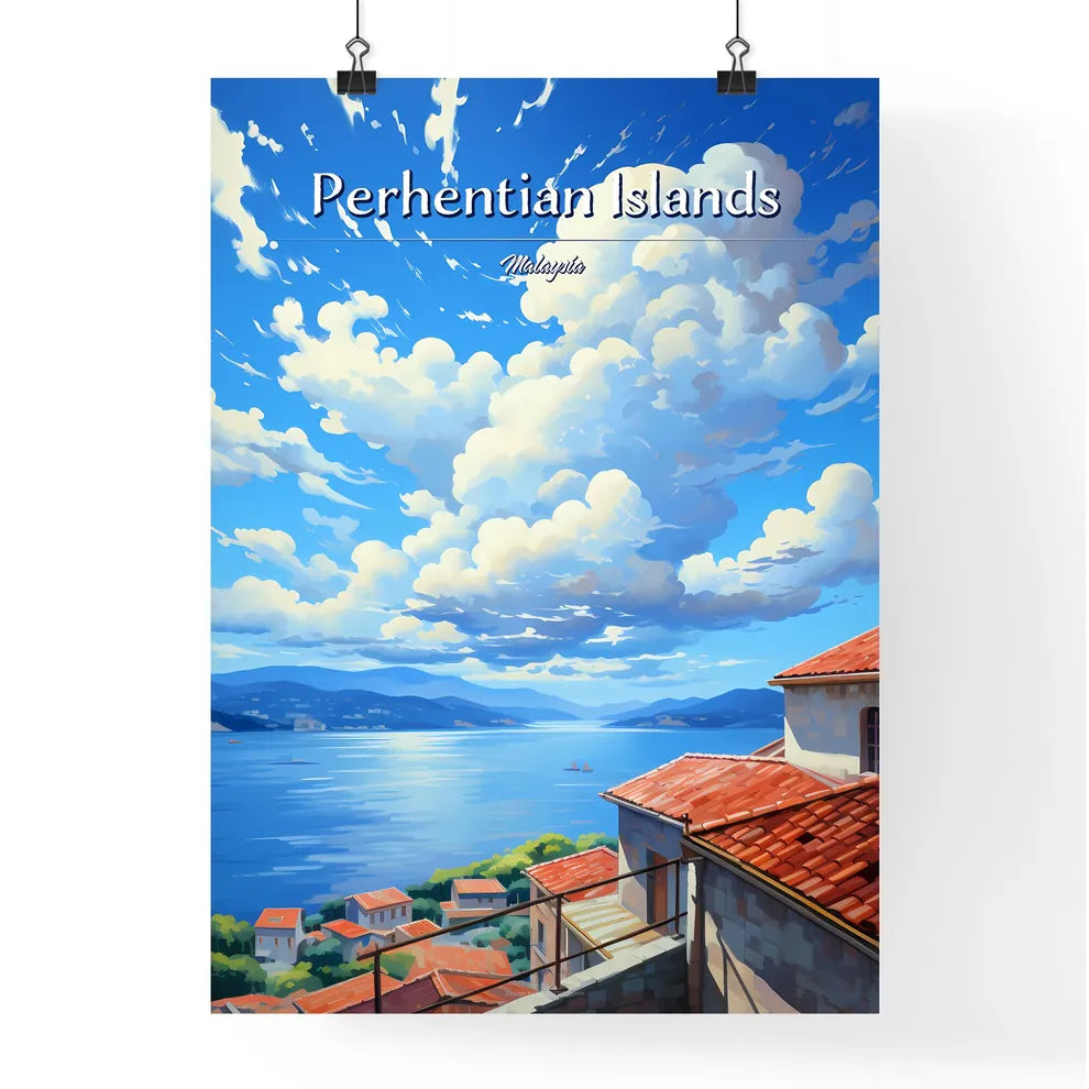 On the roofs of Perhentian Islands, Malaysia - Art print of a street with a large building and a puddle in front of it Poster