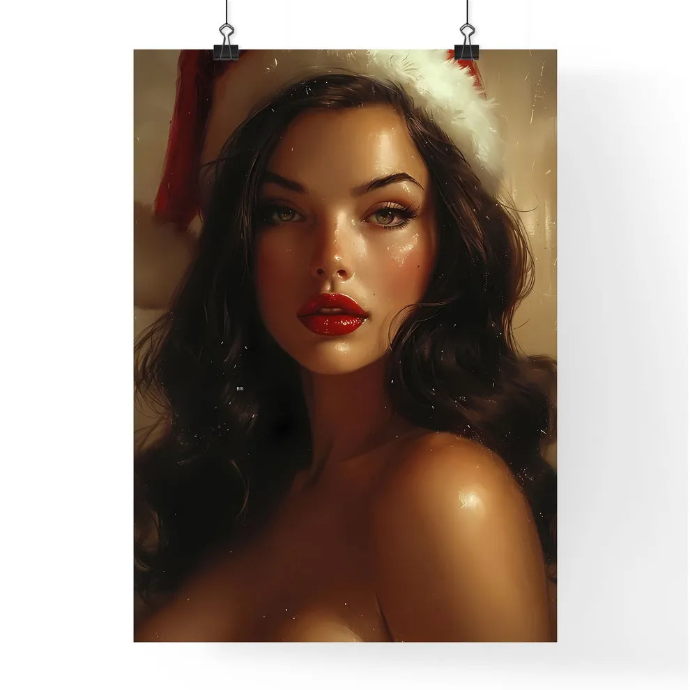 Woman wearing Santa hat - Art print of a boa Poster
