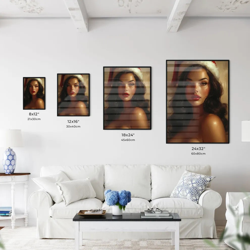 Woman wearing Santa hat - Art print of a boa - Kitchen Hangings