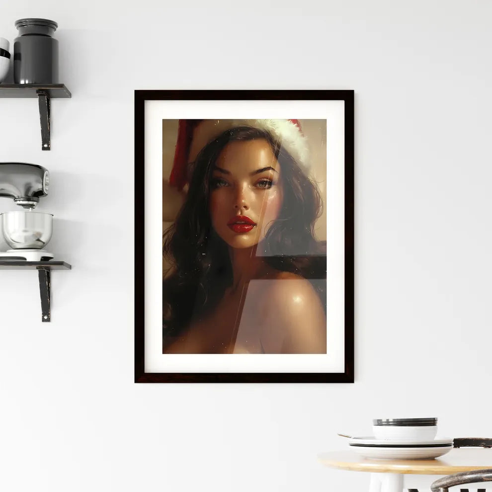 Woman wearing Santa hat - Art print of a boa Framed Print