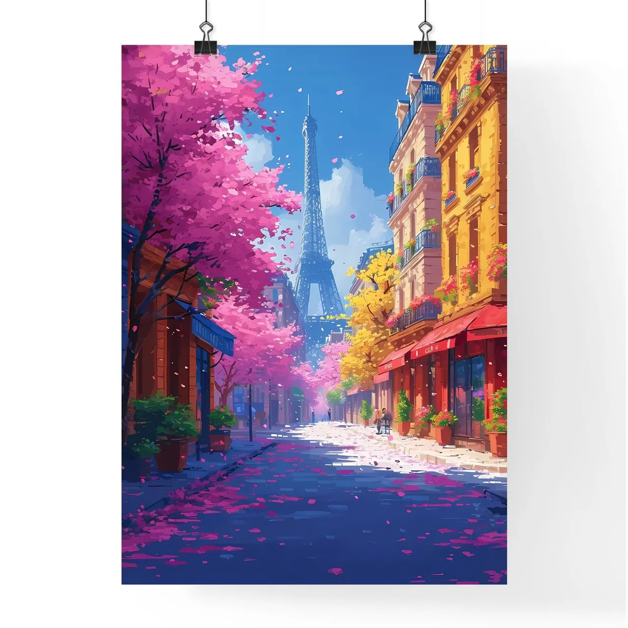 A travel poster of the eiffel tower - Art print of a woman sitting on a pink surface Poster