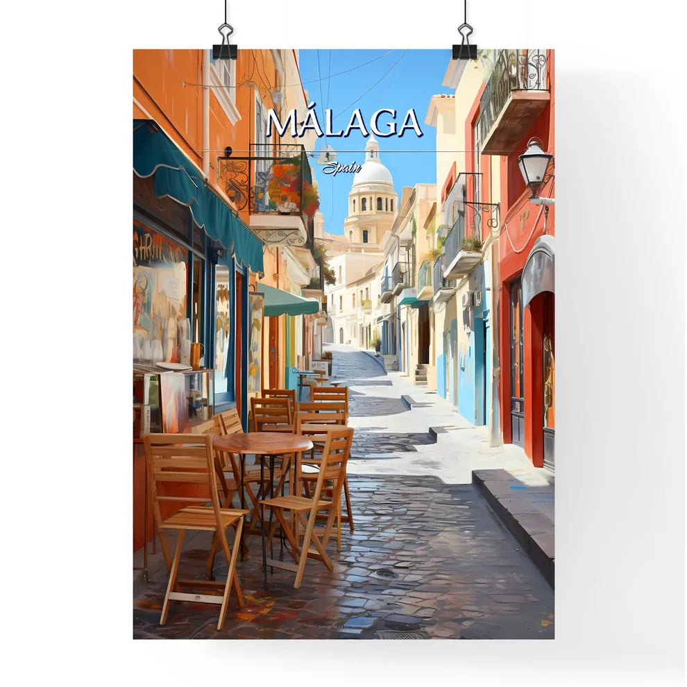 Málaga, Spain - Art print of a painting of a bus driving down a road with trees and houses Poster