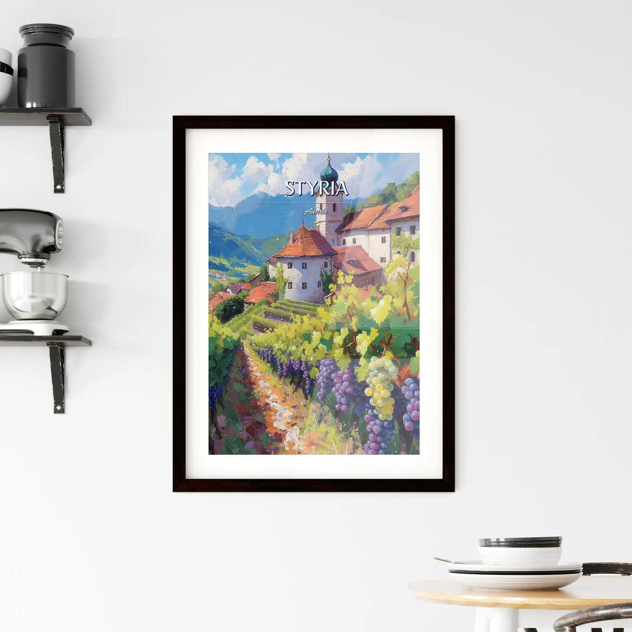 Styria, Austria - Art print of a group of people picking grapes in a vineyard Custom Print