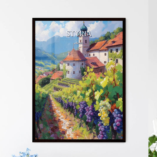 Styria, Austria - Art print of a group of people picking grapes in a vineyard Framed Art