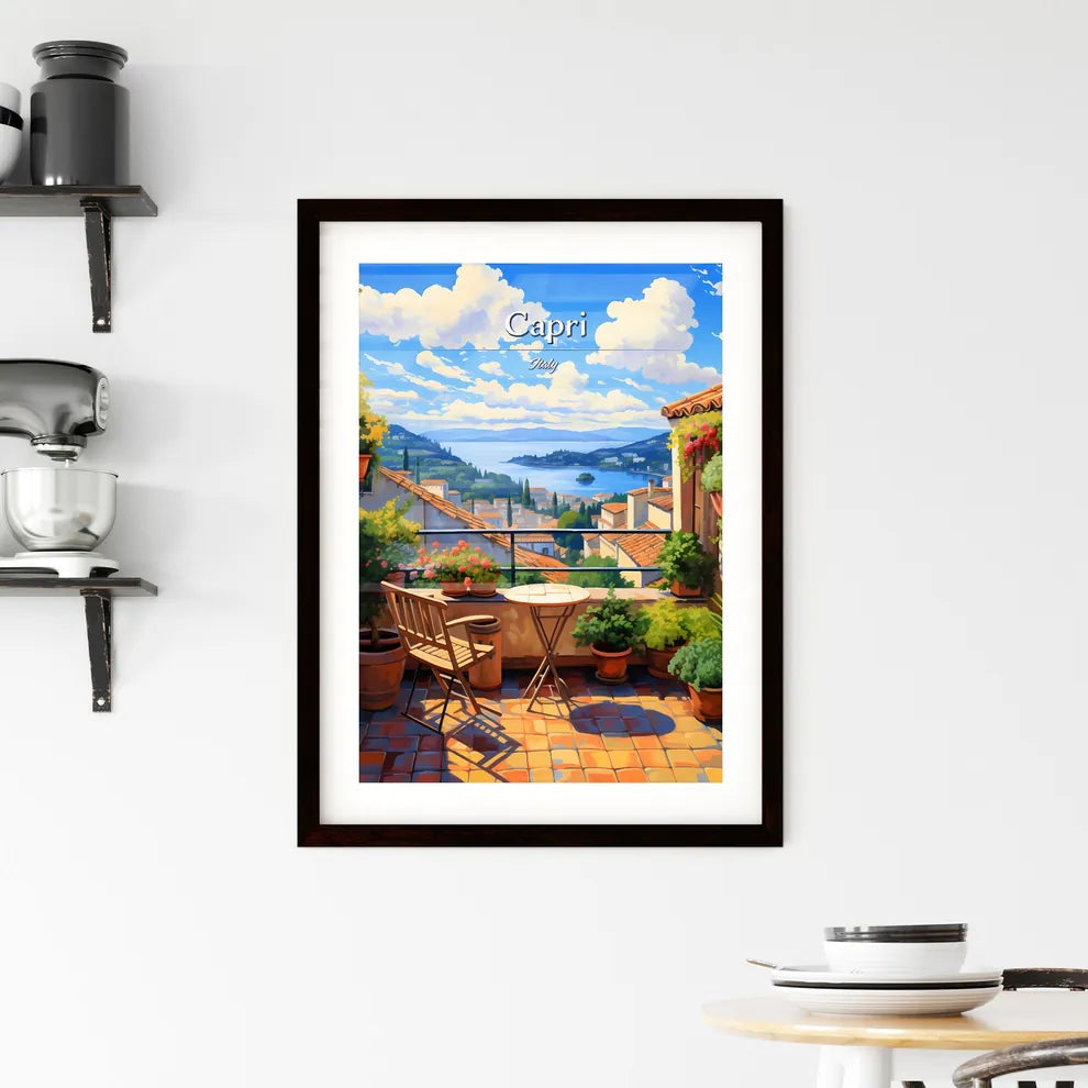 On the roofs of Capri, Italy - Art print of a church with a steeple and trees Custom Print