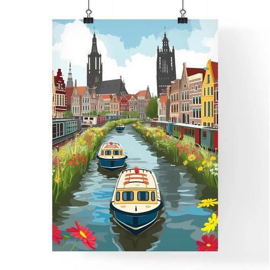 Craft an illustration of Nijmegen - Art print of a colorful hills with lights on it Poster