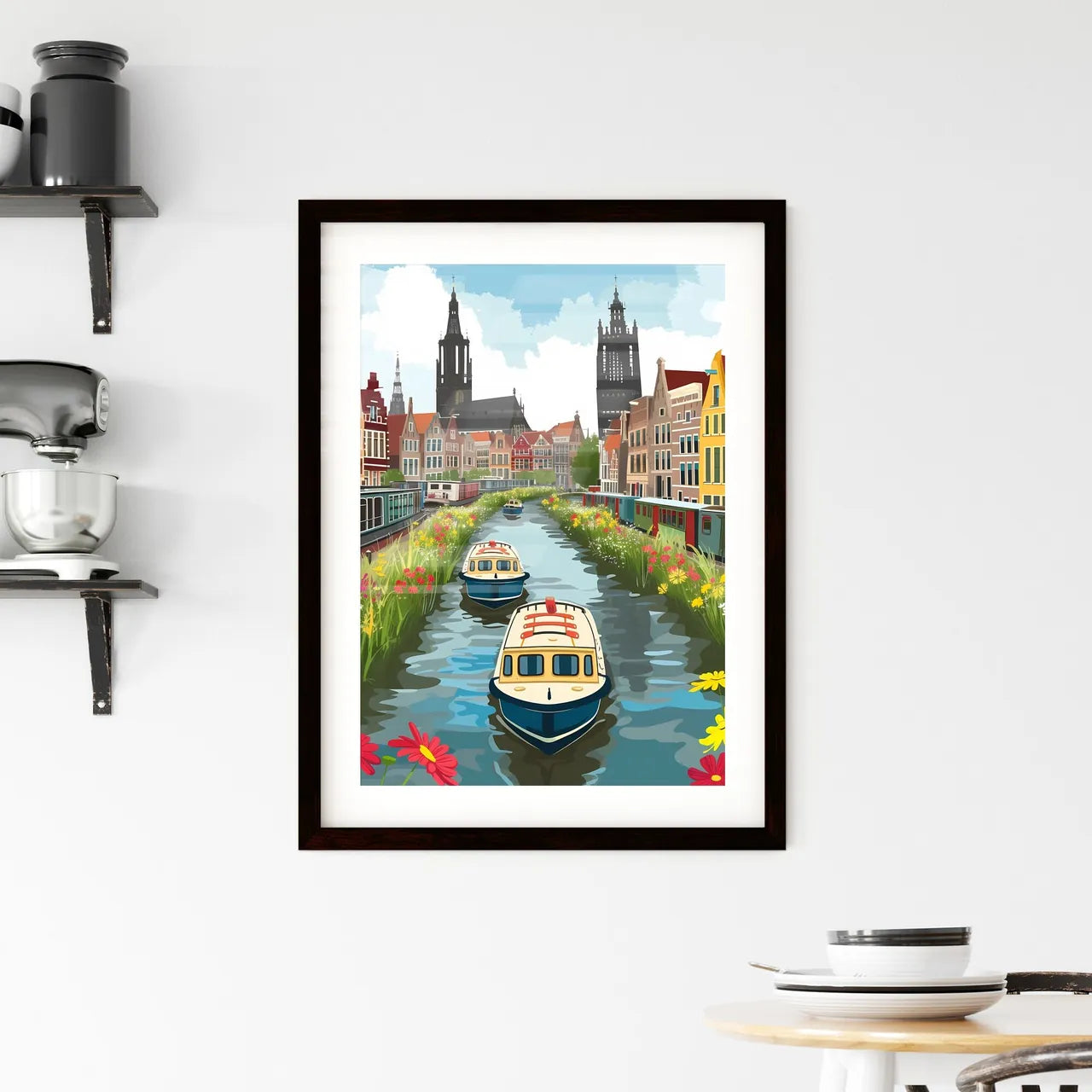 Craft an illustration of Nijmegen - Art print of a colorful hills with lights on it Custom Print