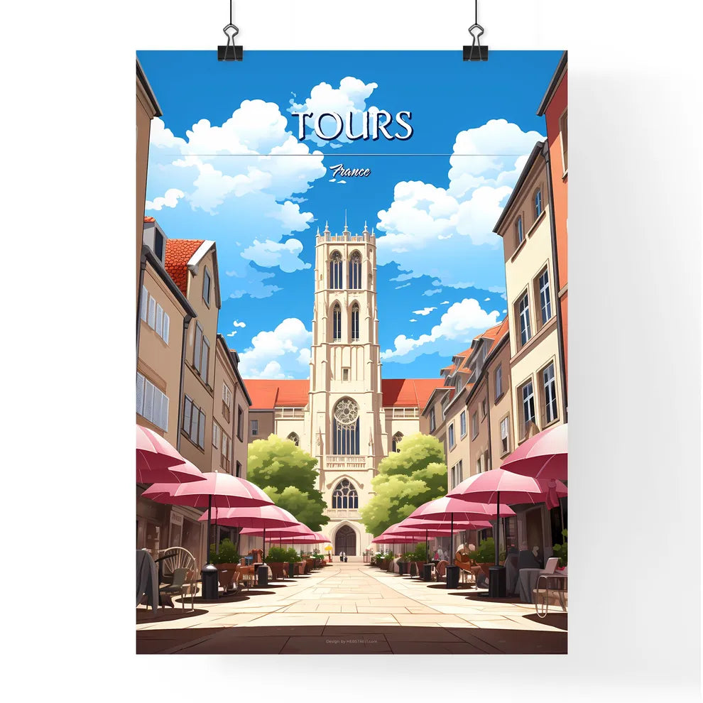 Tours, France - Art print of a painting of a city with a lake and a body of water Poster