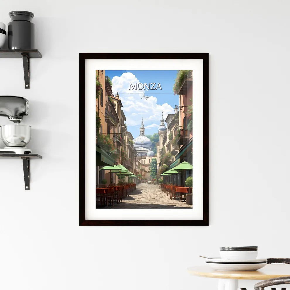 Monza, Italy - Art print of a table and chairs on a rooftop with flowers in pots Custom Print