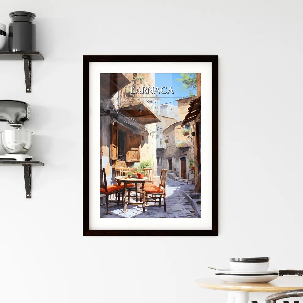 Larnaca, Cyprus - Art print of a table with flowers on it and a view of a town Custom Print