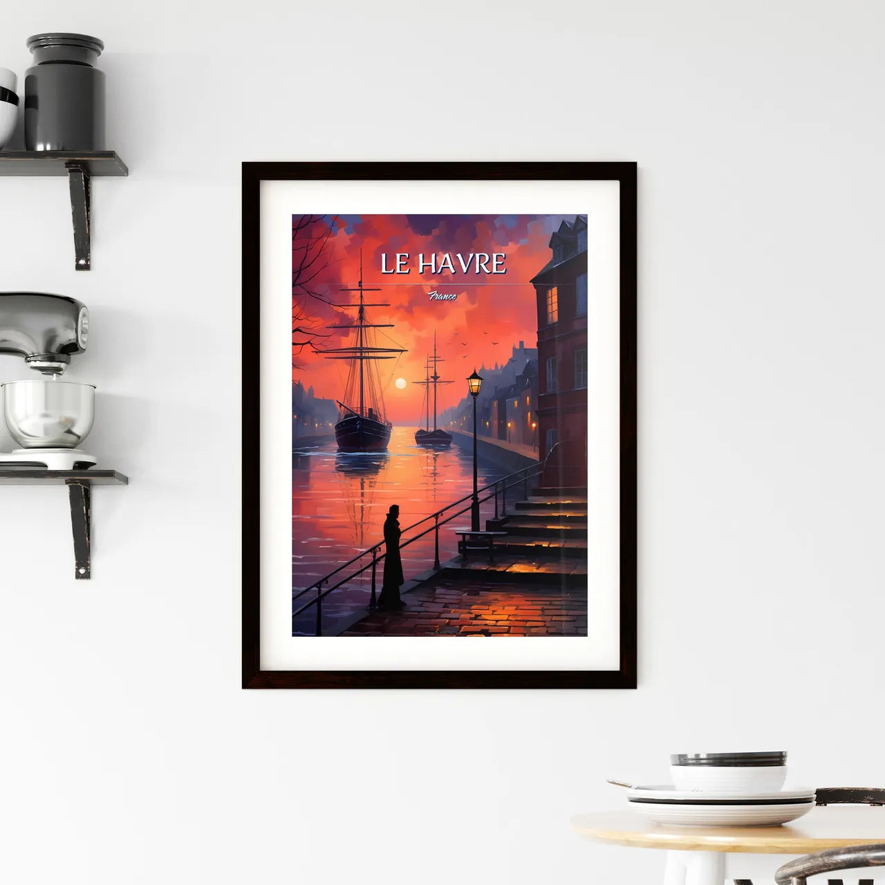 Le Havre, France - Art print of a painting of a street with buildings and people Custom Print