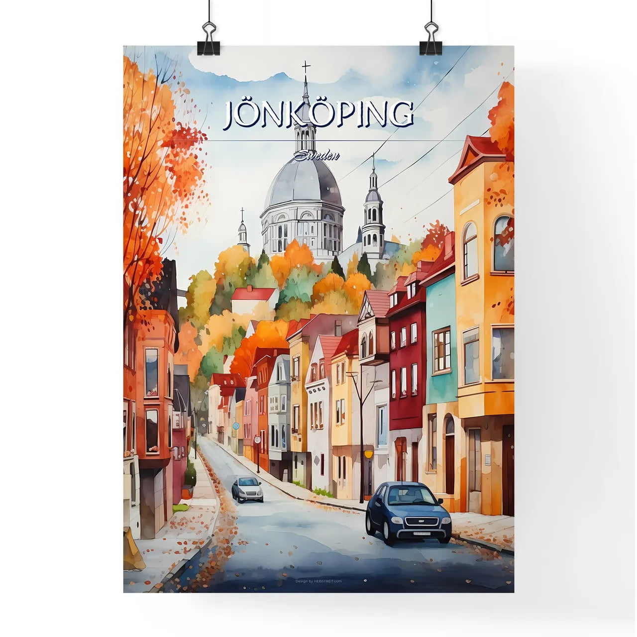 Jönköping, Sweden, - Art print of a diagram of different colored cubes and a pie chart Poster