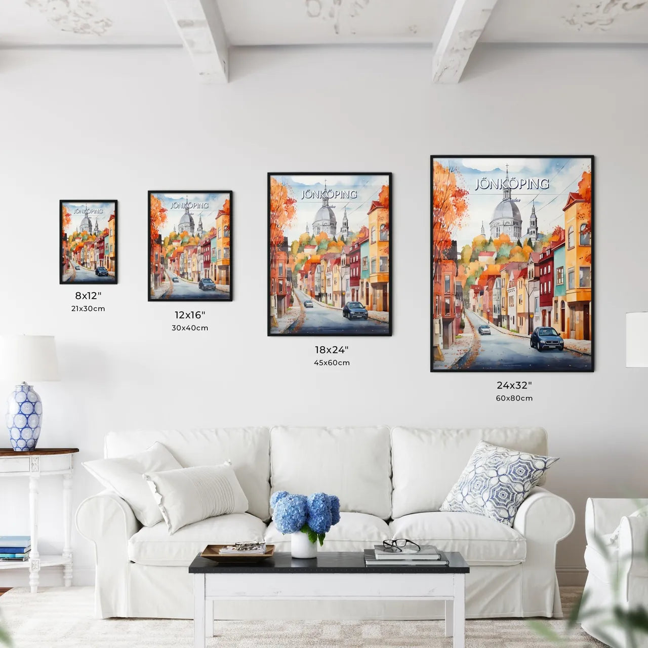 Jönköping, Sweden, - Art print of a diagram of different colored cubes and a pie chart Size Chart