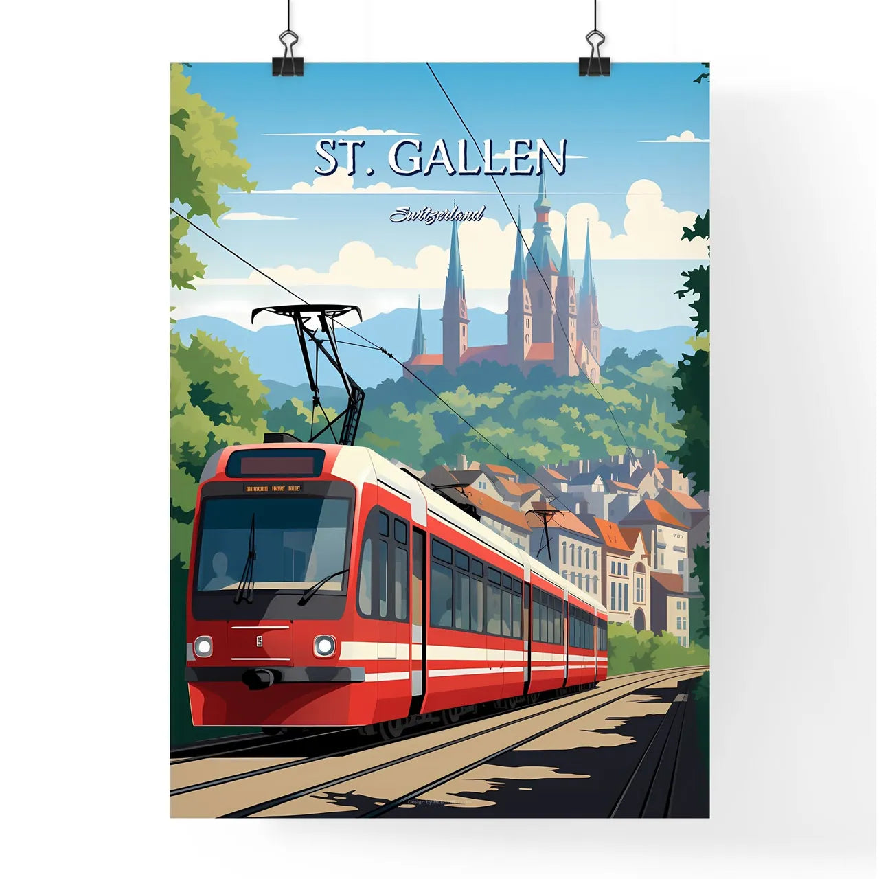 St. Gallen, Switzerland - Art print of a woman in a green outfit Poster