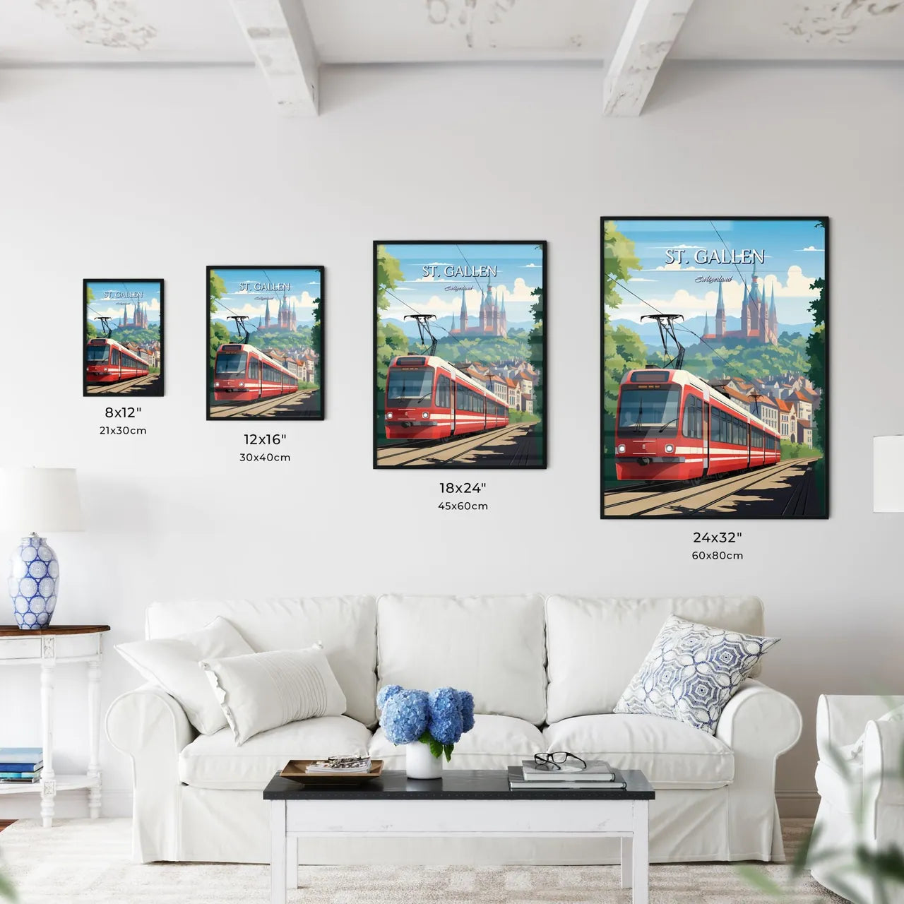 St. Gallen, Switzerland - Art print of a woman in a green outfit Size Chart