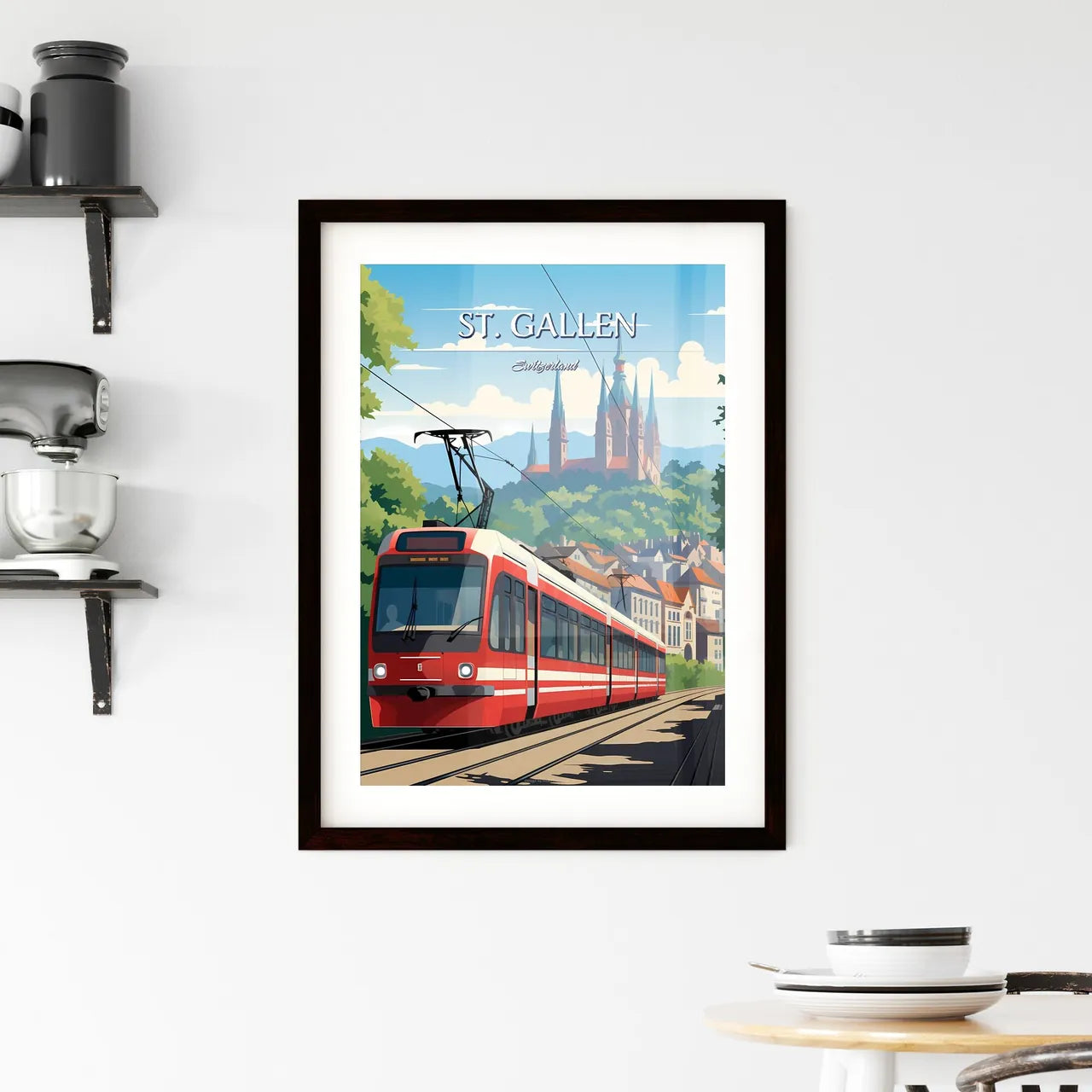 St. Gallen, Switzerland - Art print of a woman in a green outfit Custom Print