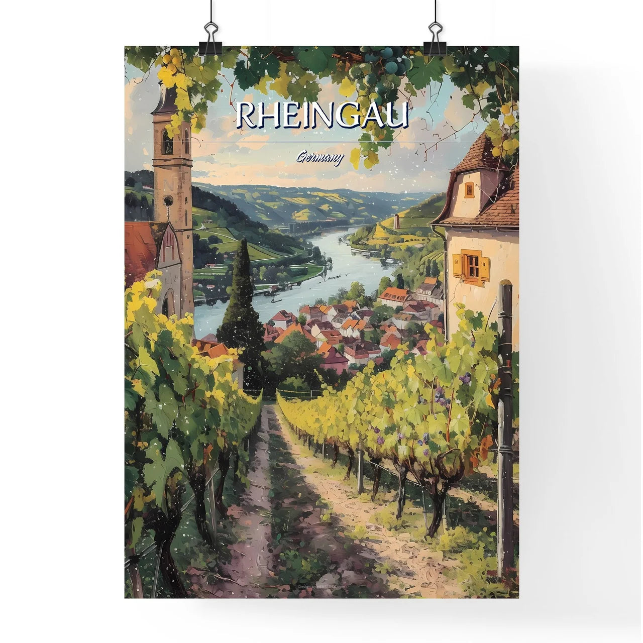 Rheingau, Germany - Art print of a group of people standing in front of a city skyline Poster