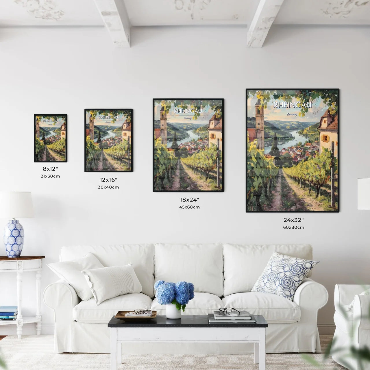 Rheingau, Germany - Art print of a group of people standing in front of a city skyline Size Chart