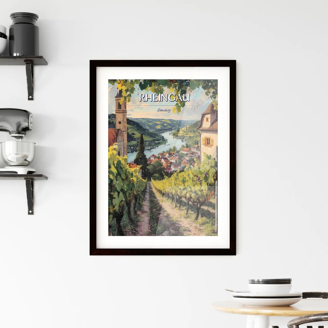 Rheingau, Germany - Art print of a group of people standing in front of a city skyline Custom Print