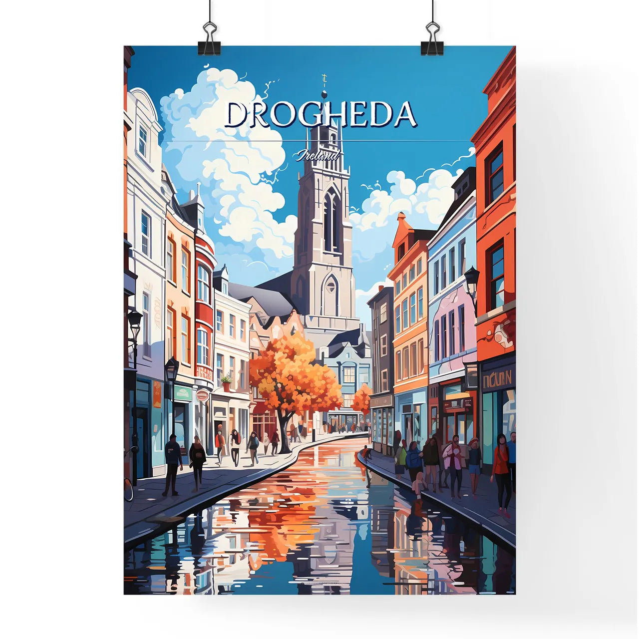 Drogheda, Ireland - Art print of a building with a colorful tiled walkway Poster