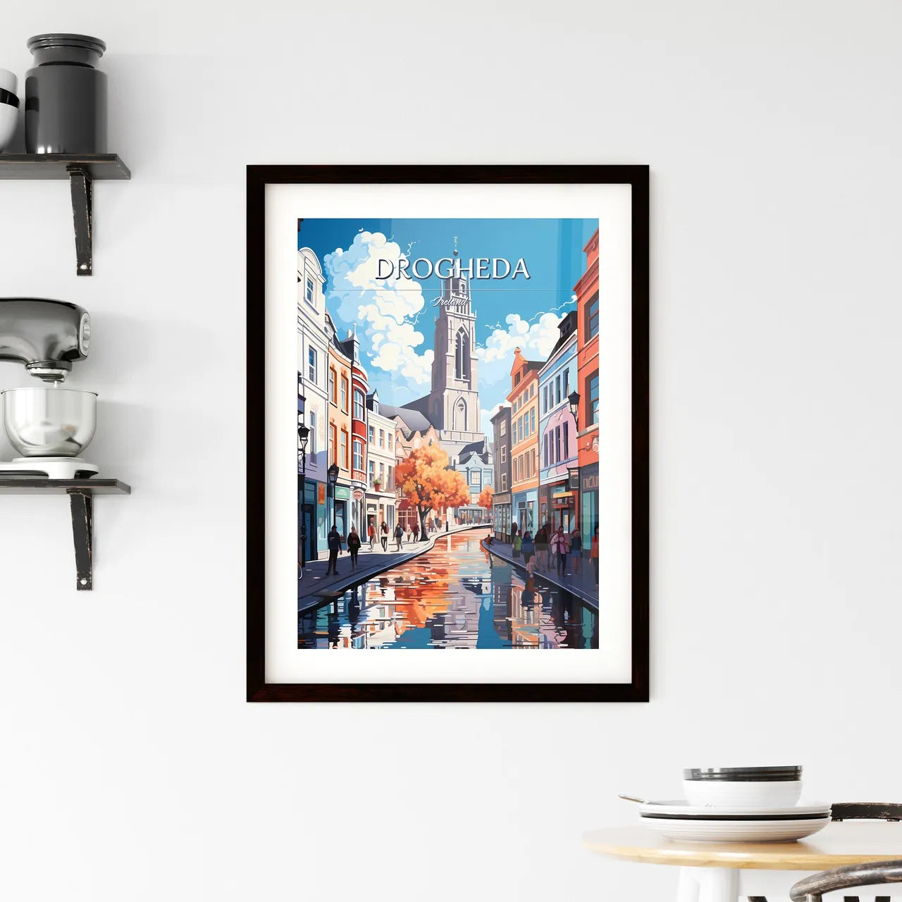 Drogheda, Ireland - Art print of a building with a colorful tiled walkway Custom Print