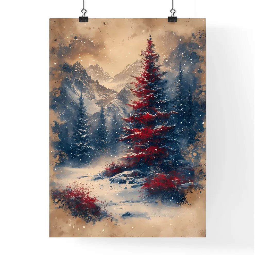 Watercolor tilable paper with christmas tree Poster