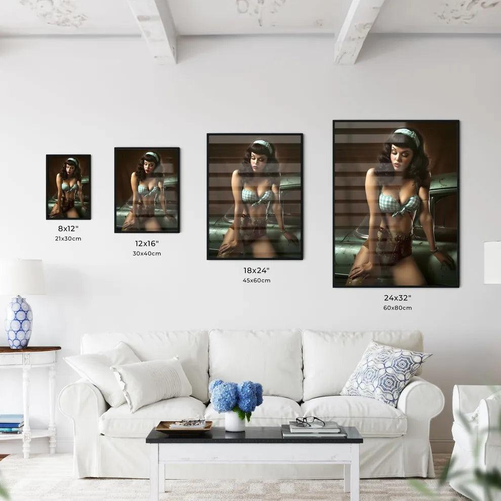 The vintage pin up girl leaning on a car - A - Kitchen Hangings