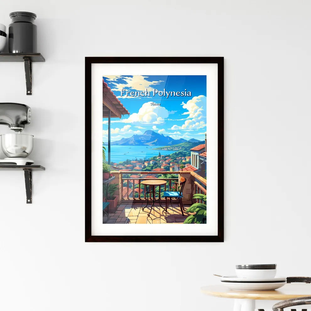 On the roofs of French Polynesia, France - Art print of a colorful city street with stairs and buildings Custom Print