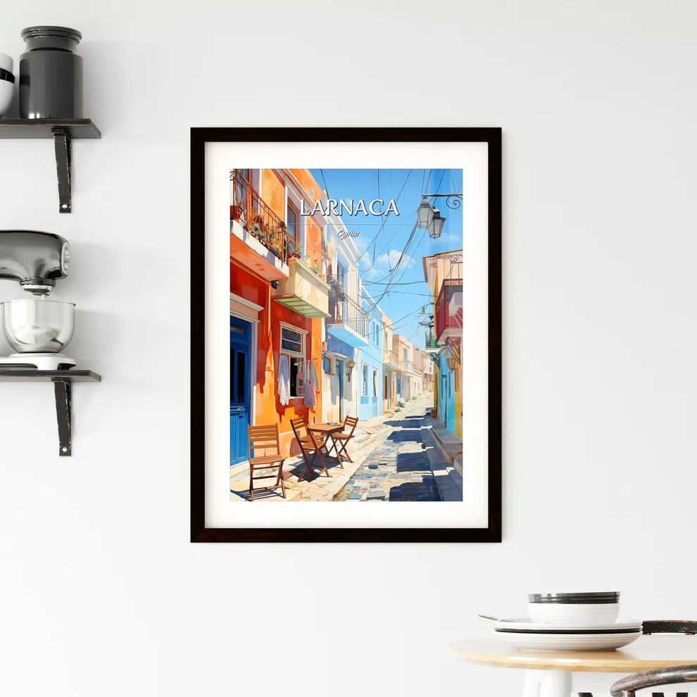 Larnaca, Cyprus - Art print of a street with tables and chairs in a city Custom Print