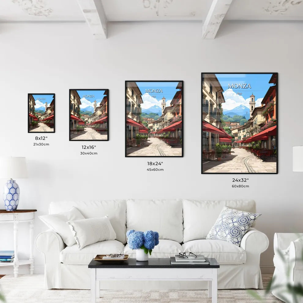 Monza, Italy - Art print of a group of people holding swords in front of a stained glass window Size Chart