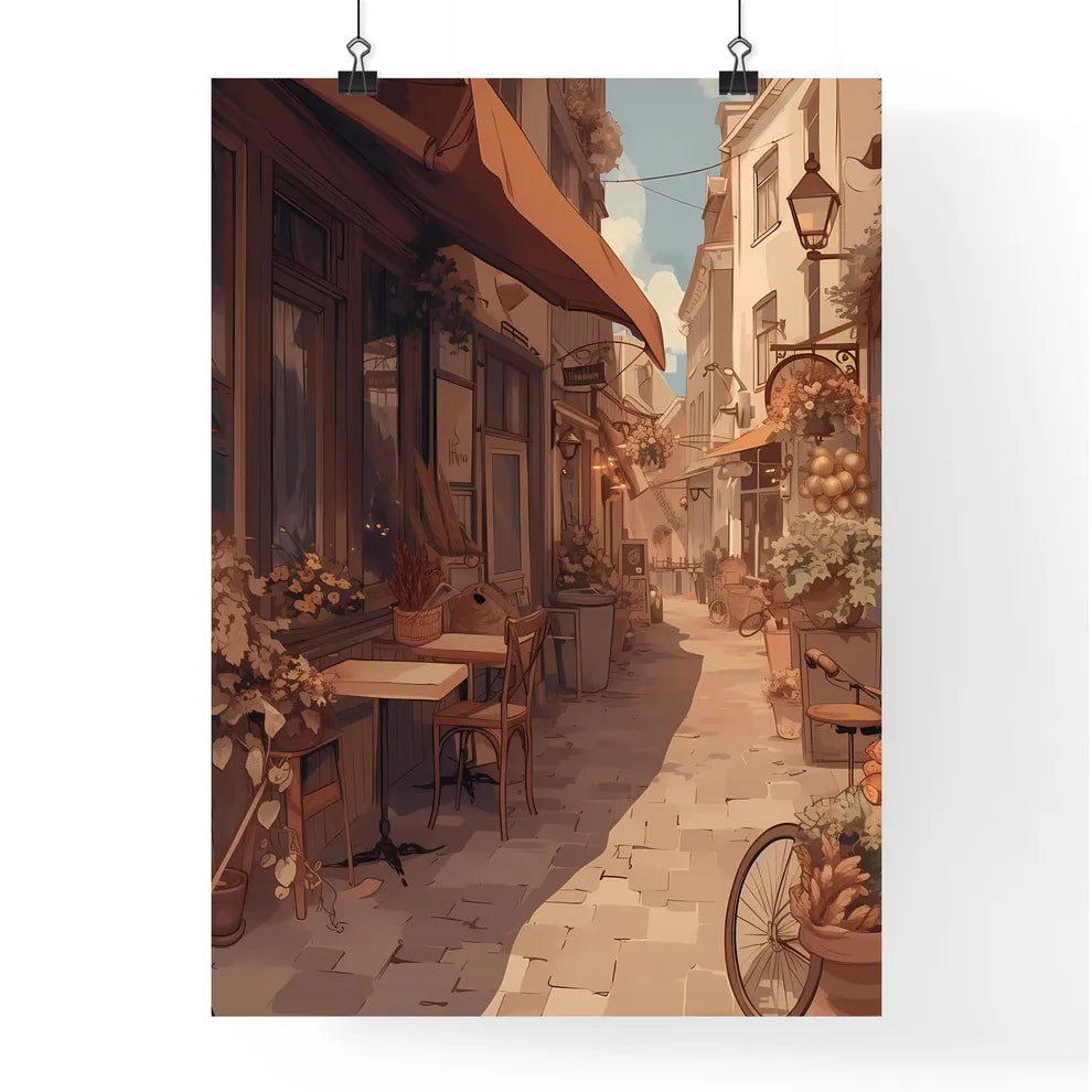 Craft an illustration of Nijmegen - Art print of a street with stairs and buildings by the water Poster