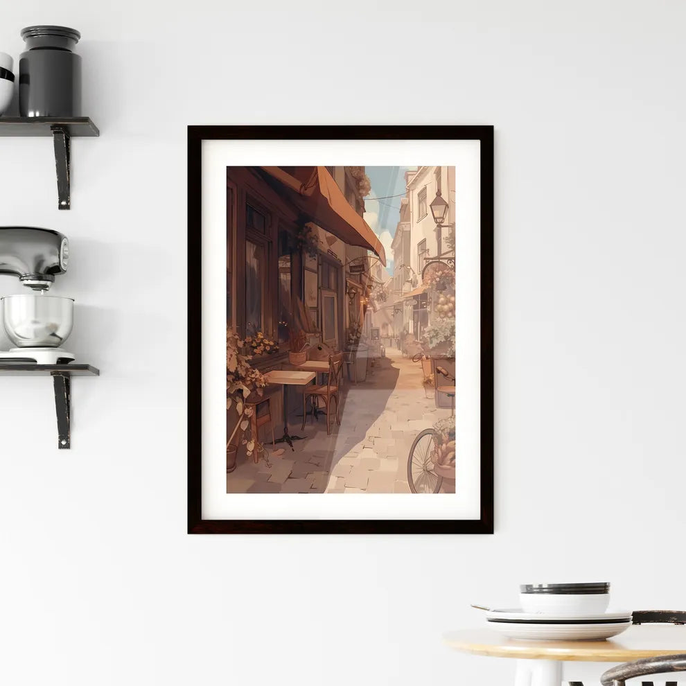 Craft an illustration of Nijmegen - Art print of a street with stairs and buildings by the water Custom Print