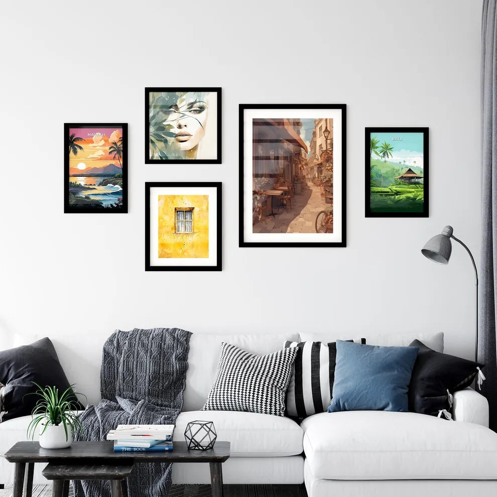 Craft an illustration of Nijmegen - Art print of a street with stairs and buildings by the water Interior Design