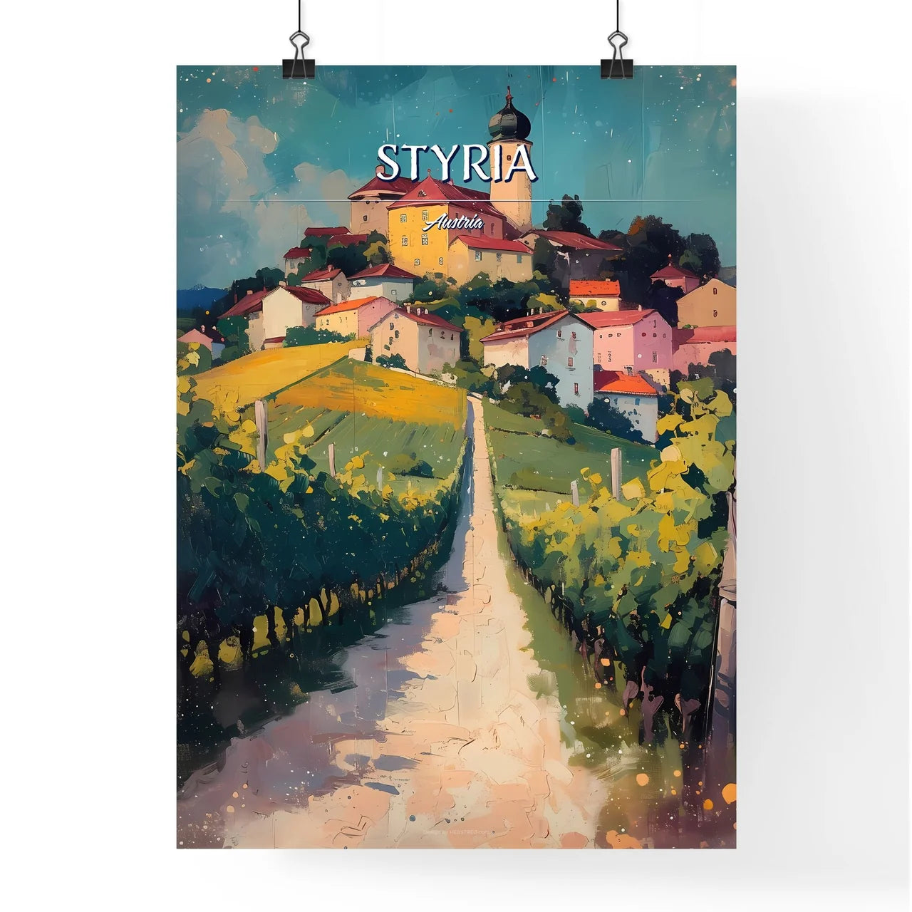 Styria, Austria - Art print of a cartoon of a man holding a green virus Poster