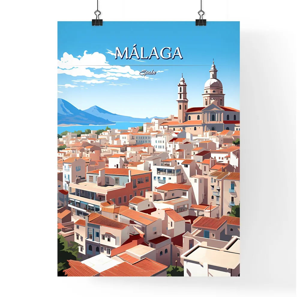 Málaga, Spain - Art print of green triangles with light streaks Poster