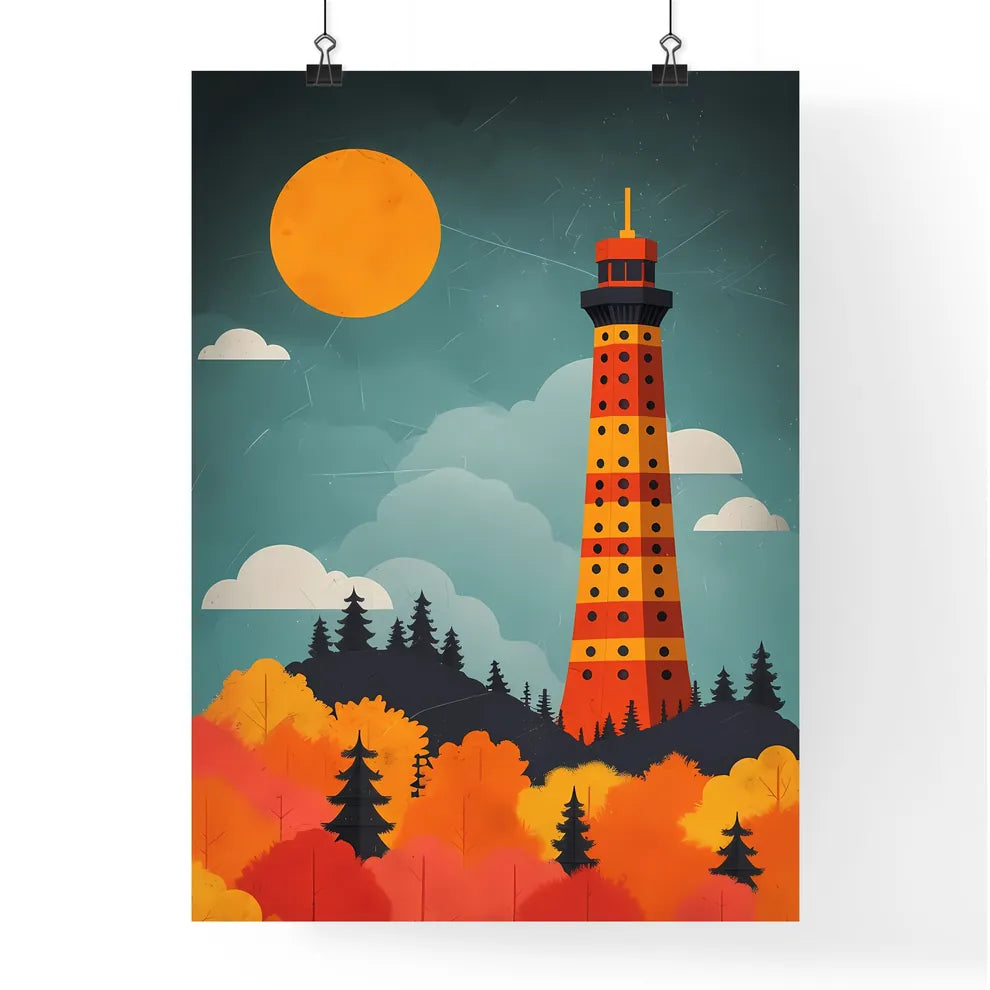 A travel poster of the eiffel tower - Art print of a building next to a body of water Poster