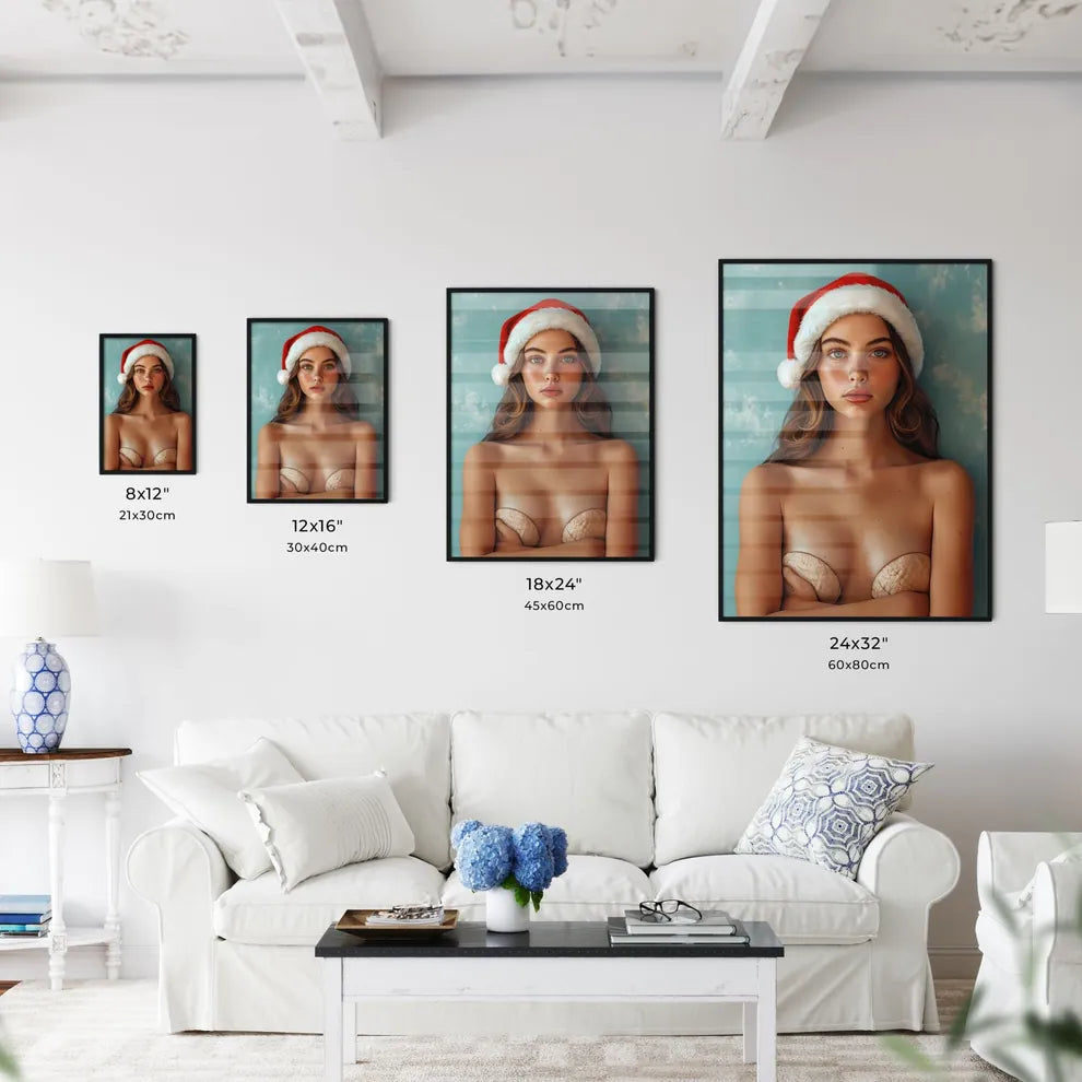 Woman wearing Santa hat - Art print of a lak - Kitchen Hangings