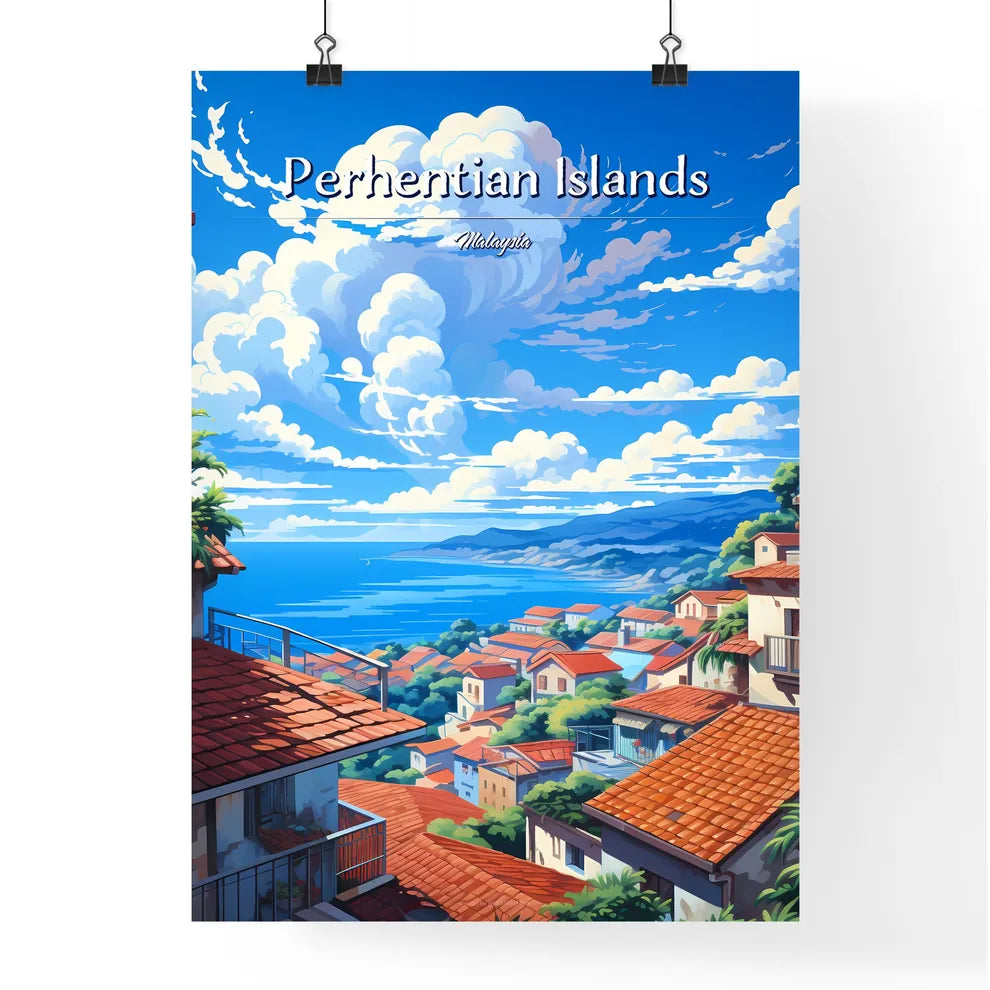 On the roofs of Perhentian Islands, Malaysia - Art print of a red and gold vase with gold sparkles Poster