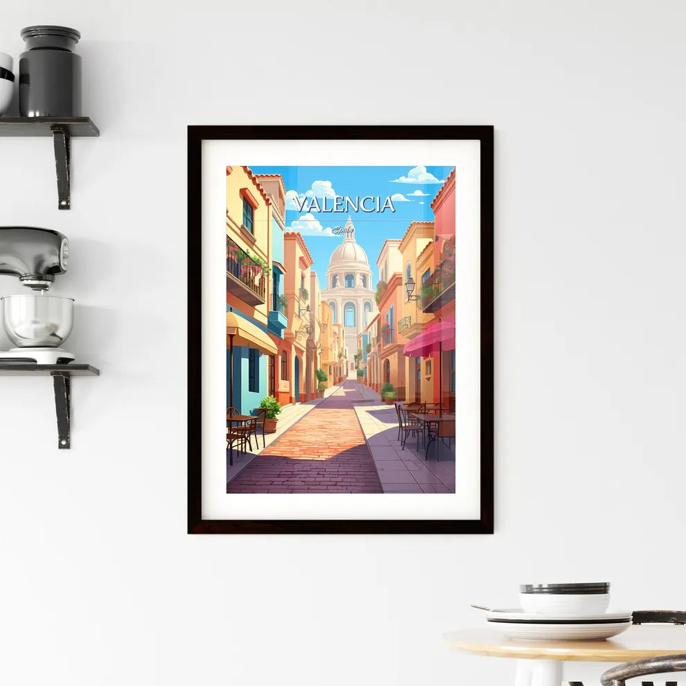 Valencia, Spain - Art print of a street with colorful buildings Custom Print