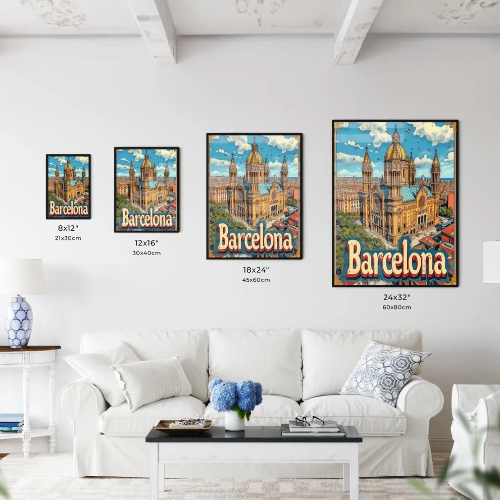 Poster of Barcelona - Art print of a person walking through tall grass Size Chart