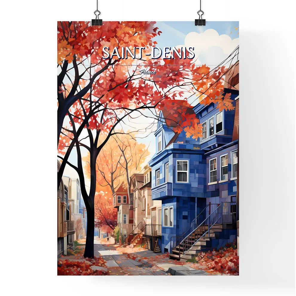 Saint-Denis, France - Art print of a street with houses and trees Poster