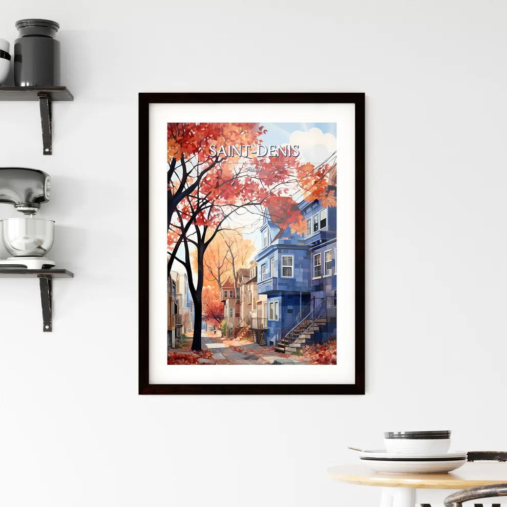Saint-Denis, France - Art print of a street with houses and trees Custom Print
