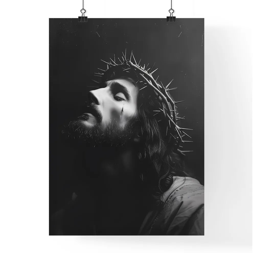Black and white comic, minimalistic Jesus Christ - Art print of a man with a crown of thorns on his head Default Title