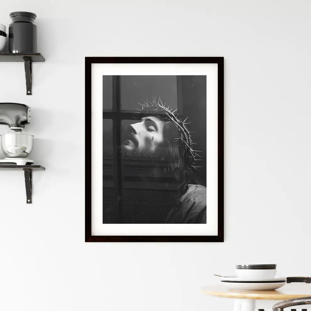 Black and white comic, minimalistic Jesus Christ - Art print of a man with a crown of thorns on his head Default Title