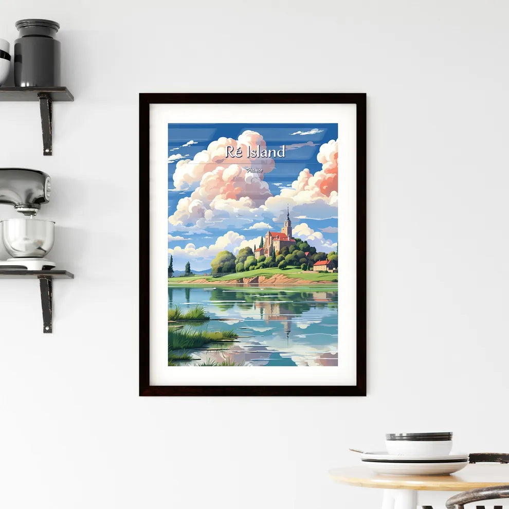 Ré Island, France - Art print of a landscape of a castle on a hill with trees and a body of water Custom Print