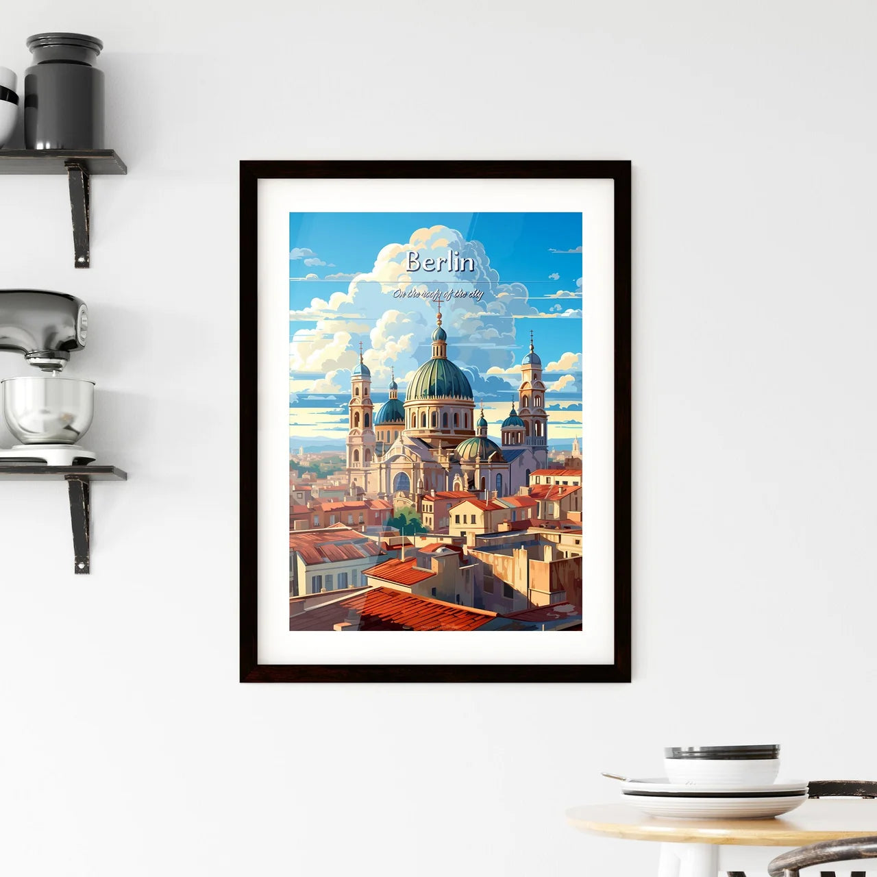 On the roofs of Berlin - Art print of a large building with blue domes and a blue roof Custom Print