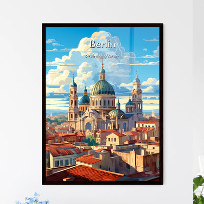 On the roofs of Berlin - Art print of a large building with blue domes and a blue roof