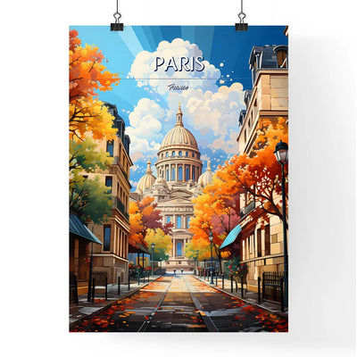 Paris, France - Art print of a street with trees and a building with a dome